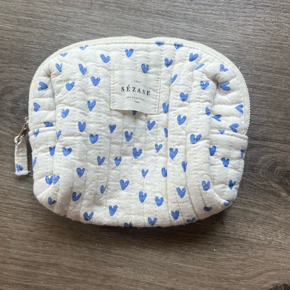 Sezane Quilted Electric Blue Hearts Pouch